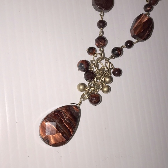 Tigers Eye Stone Matte Gold Necklace /Matte Gold Women's - Picture 3 of 7